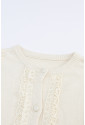 Apricot Lace Trim Ribbed Round Neck Button Up Cardigan