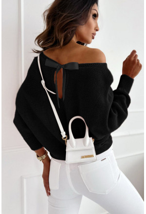 Čierny sveter s uväzovaním na mašľu 