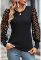 Leopardí čierny top s dlhým naberaným rukávom