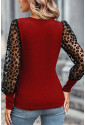 Leopardí červený top s dlhým naberaným rukávom
