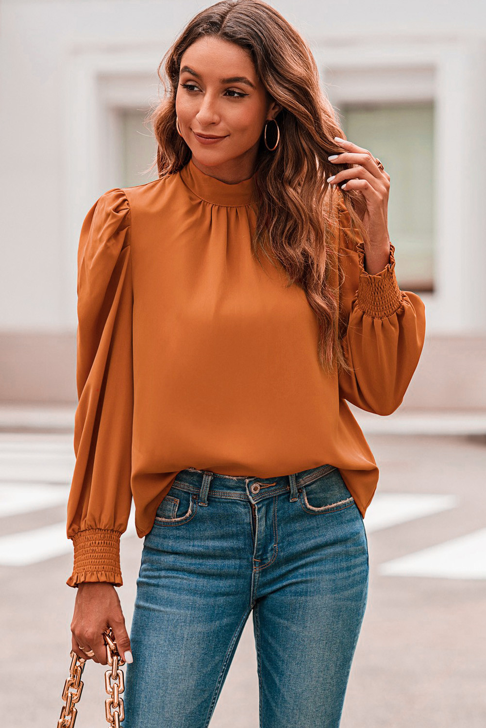 Orange mock best sale neck top