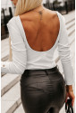 Beige Buttoned Cuffs Ribbed Long Sleeve Bodysuit
