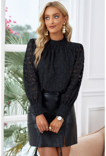 Lace-up Mock Neck Bubble Sleeves Blouse