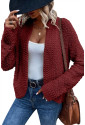 Red Popcorn Knit Open Front Cardigan