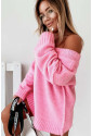 Oversize ružový sveter s výstrihom do V 