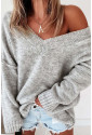Oversize sivý sveter s výstrihom do V 