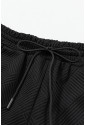 Black 2pcs Solid Textured Drawstring Shorts Set