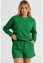 Green 2pcs Solid Textured Drawstring Shorts Set