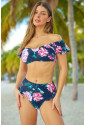 Orchid Printed Bubble Sleeve Bikini 2pcs Swimsuit