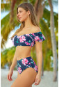 Orchid Printed Bubble Sleeve Bikini 2pcs Swimsuit