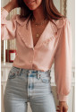 Vintage Pink Frilled Lapel Collar Puff Sleeve Shirt