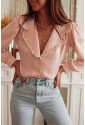 Vintage Pink Frilled Lapel Collar Puff Sleeve Shirt