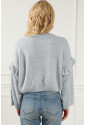 Gray Pearl Embellished Ruffle Wide Sleeve Sweate