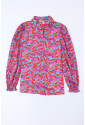 Multicolor Abstract Floral Button Up Long Puff Sleeve Shirt