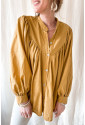 Yellow Puff Sleeve Pleated Loose Shirt PRIA