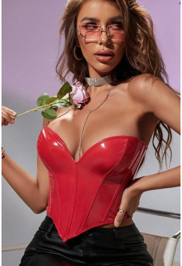 Red cropped heart shaped pvc corset Rita 