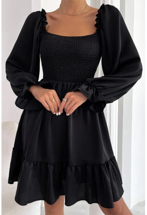 Romantické čierne dámske šaty s dlhým rukávom MONIKA