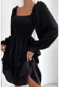 Romantické čierne dámske šaty s dlhým rukávom MONIKA