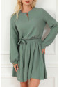Green long sleeve muslin cotton dress