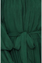 Green Off-Shoulder Bubble Sleeve Ruffled Dress