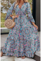 Paisley Ruffle Trim Elegant Maxi Dress