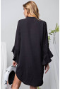 Black Solid Color Flounce Splicing Sleeve Mini Shift Dress