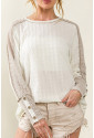 White Exposed Seam Textured Patch Buttoned Sleeve Top