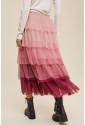 Pink Gradient Ruffle Mesh Maxi Skirt