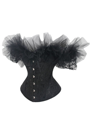 Black tulle off shoulder brocade corset
