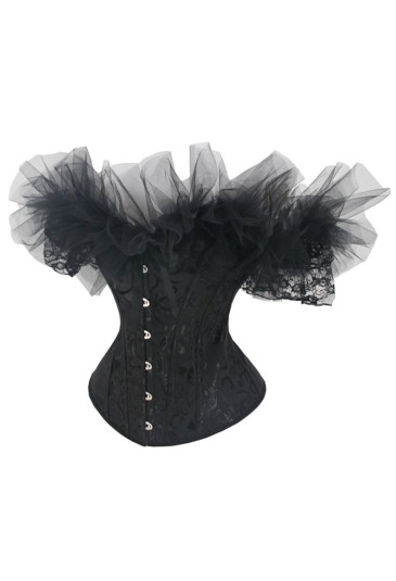 Black tulle off shoulder brocade corset