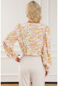 Multicolor Shirred Puff Sleeve V Neck Floral Bodysuit