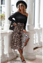 Black Asymmetric Shoulder Leopard Dress