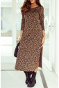 Dlhé leopardie látkové šaty s rázporkami