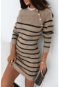 Elegant stripe sweater dress with lace neck