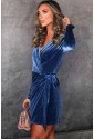 Stunnig blue velvet wrap mini dress SILVIA