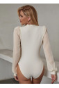 Apricot V Neck Wrap Mesh Sleeves Bodysuit