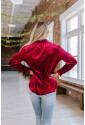Red Frilled Neck Buttoned Front Velvet Top