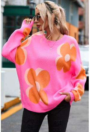 Flower Pink Slouchy Sweater
