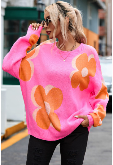 Flower Pink Slouchy Sweater