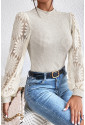 Long-sleeved white waffle sunflowers top