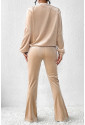 Khaki Drape V Neck Velvet Loungewear Set