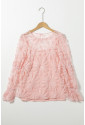 Pink Flower Dotted Ruffled Sleeve Mesh Top