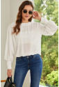White Padded Shoulder Buttoned Cuffs Pleated Loose Blouse