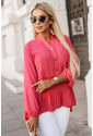 Rose Half Buttoned Ruffle Tiered Long Sleeve Blouse