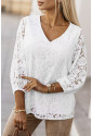 White Floral Lace Crochet Loose Fit V Neck Top