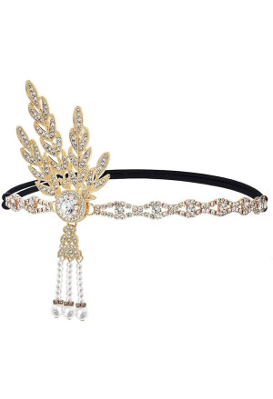 Art deco Gatsby flapper gold rhinestones headband