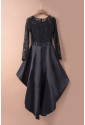 Asymetrické čierne spoločenské čipkované šaty