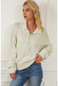 Beige Pearl Button Stand Collar Dolman Sleeve Sweater