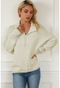 Beige Pearl Button Stand Collar Dolman Sleeve Sweater