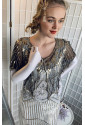 1920s Vintage Sleeveless V Neck Sequin Art Deco Dress